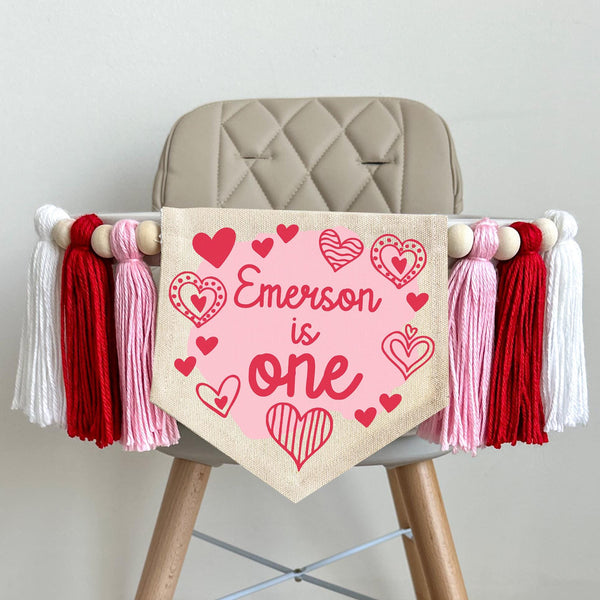 Valentine 1st Birthday Tassel Banner, Custom Heart Highchair Decoration, Love Cake Smash Pennant, Personalized Valentines Day First Birthday