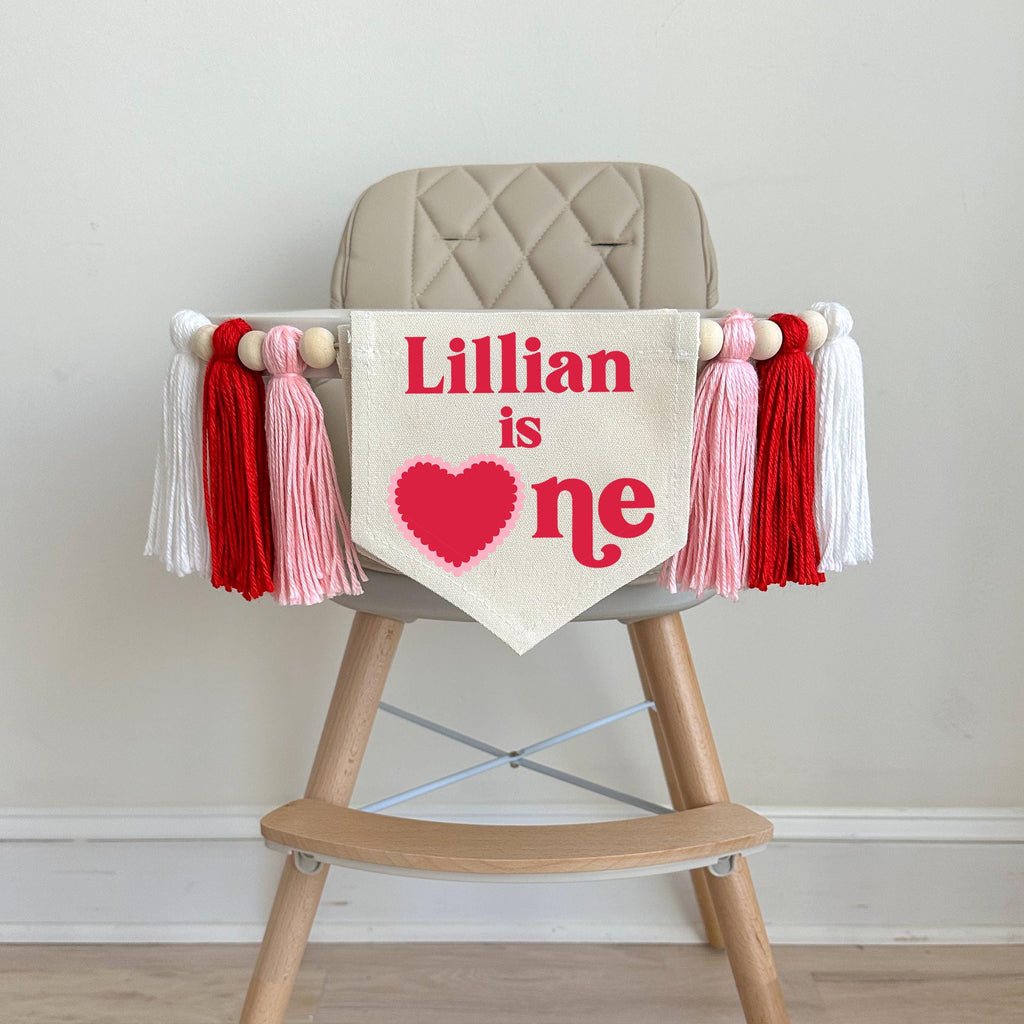 Valentine 1st Birthday Tassel Banner, Custom Valentines Day First Birthday Party, Personalized Heart Highchair Decoration, Cake Smash Banner