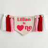 Valentine 1st Birthday Tassel Banner, Custom Valentines Day First Birthday Party, Personalized Heart Highchair Decoration, Cake Smash Banner