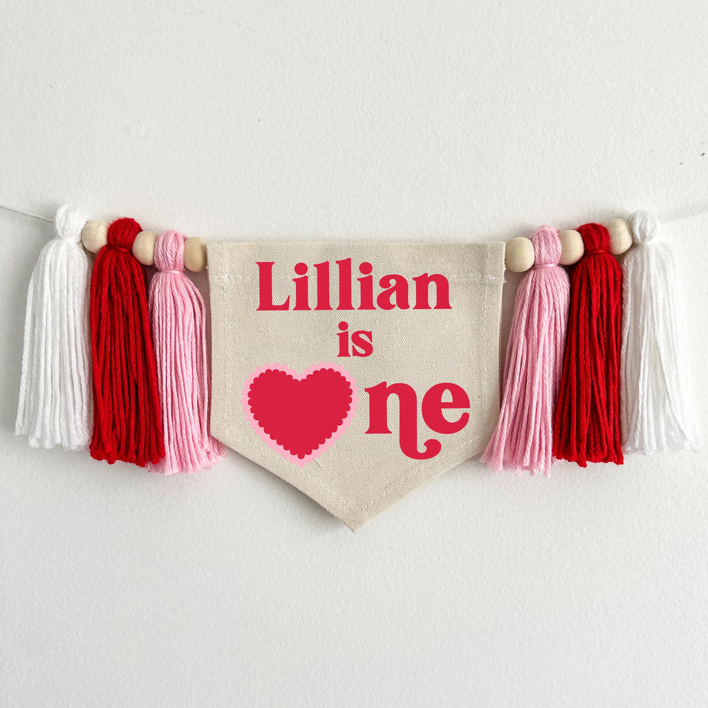Valentine 1st Birthday Tassel Banner, Custom Valentines Day First Birthday Party, Personalized Heart Highchair Decoration, Cake Smash Banner