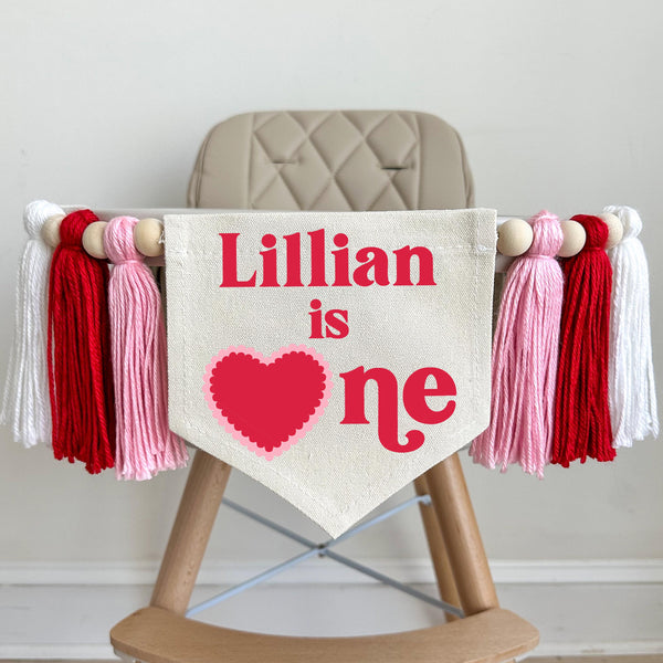 Valentine 1st Birthday Tassel Banner, Custom Valentines Day First Birthday Party, Personalized Heart Highchair Decoration, Cake Smash Banner