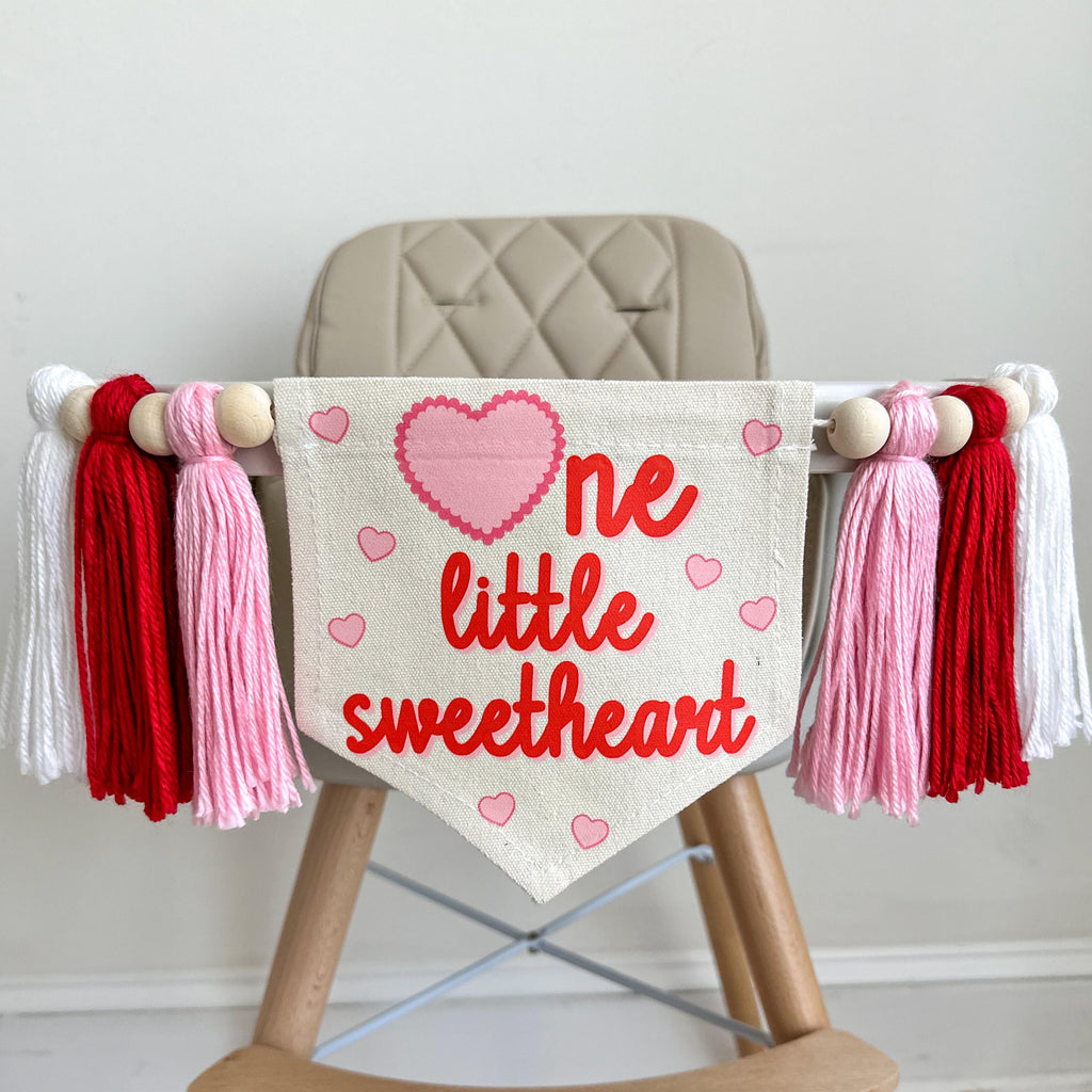 One Little Sweetheart 1st Birthday Banner, Heart Highchair Decoration, Valentines Day First Birthday Party Sign, Love Cake Smash Pennant
