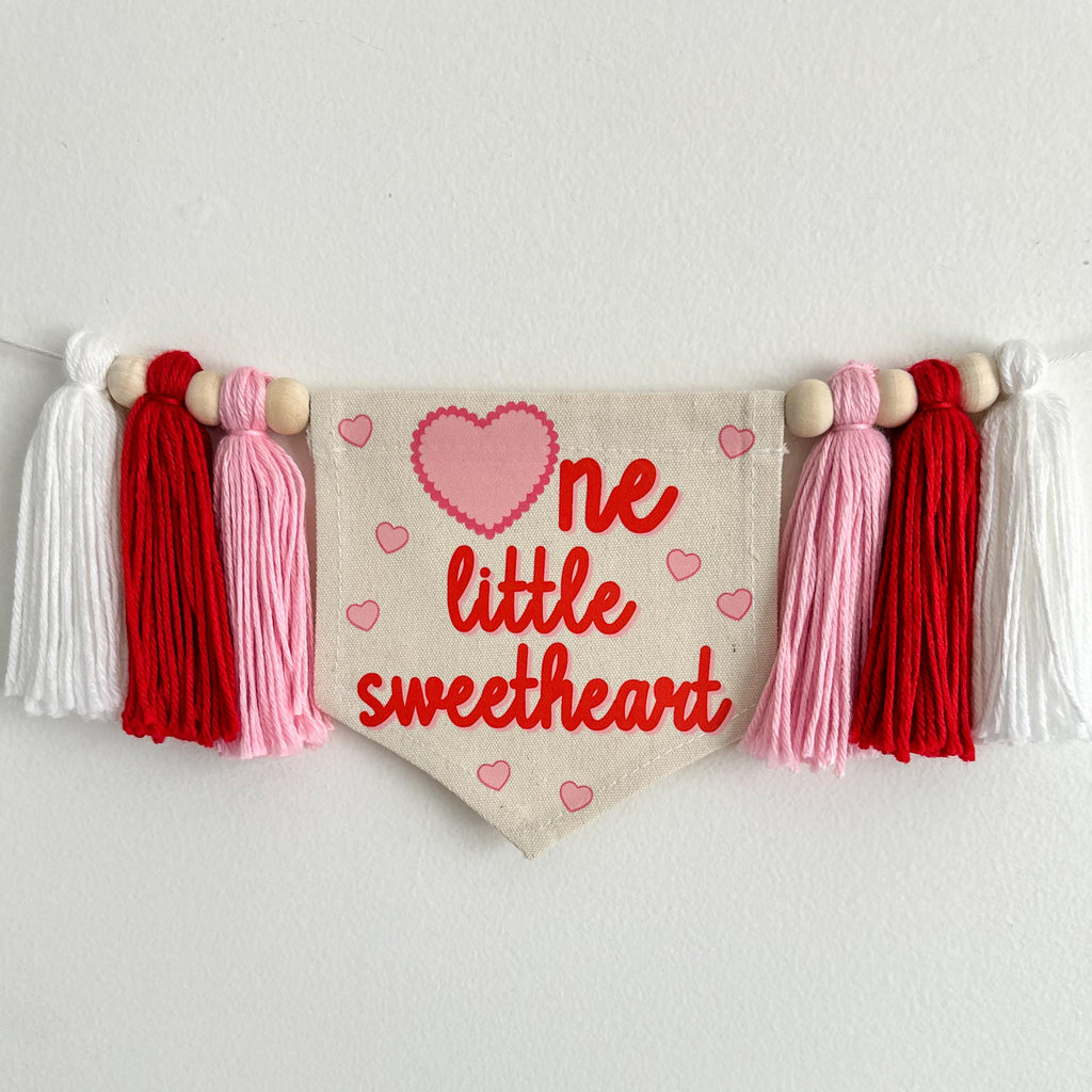 One Little Sweetheart 1st Birthday Banner | Heart Highchair Decoration | Valentines Day First Birthday Party Sign