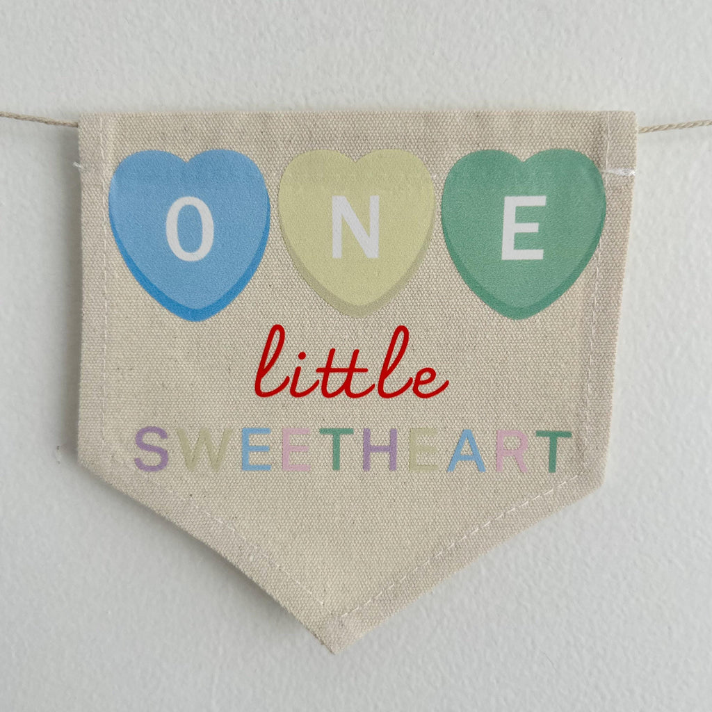 One Little Sweetheart 1st Birthday Banner, Candy Hearts Highchair Decoration, Valentines Day First Birthday Party Sign, Cake Smash Prop