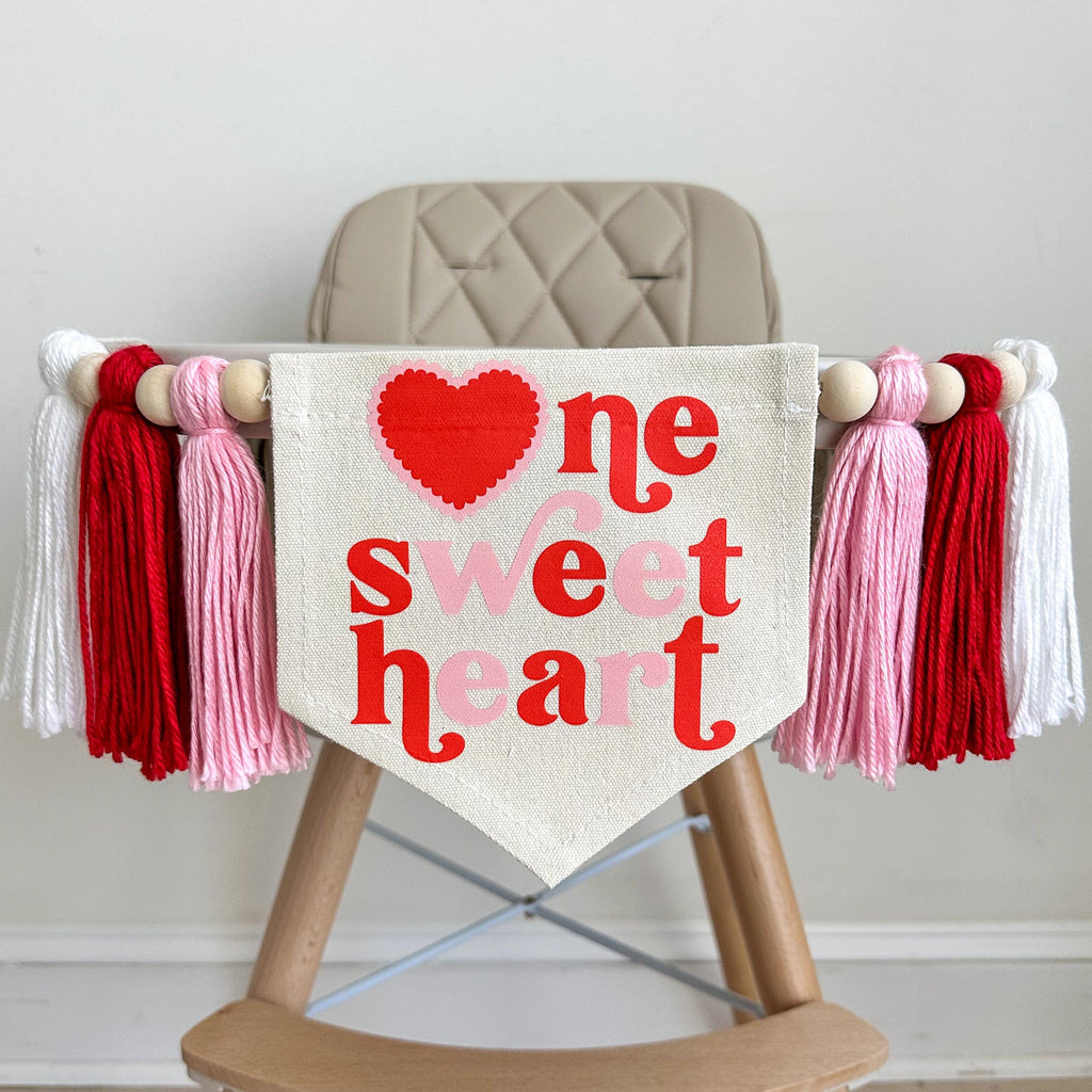 Valentine 1st Birthday Tassel Banner, Custom Valentines Day First Birthday Party, Personalized Heart Highchair Decoration, Cake Smash Banner
