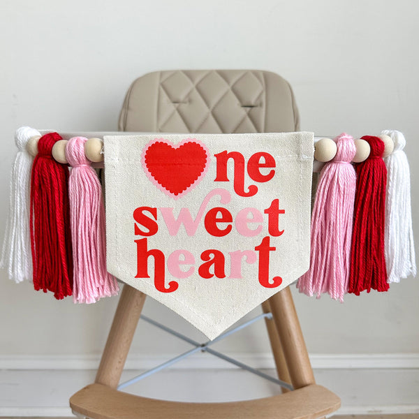 Valentine 1st Birthday Tassel Banner, Valentines Day First Birthday Party Sign, Heart Highchair Decoration, Love Cake Smash Pennant