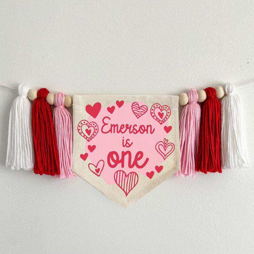 Valentine 1st Birthday Tassel Banner, Custom Heart Highchair Decoration, Love Cake Smash Pennant, Personalized Valentines Day First Birthday