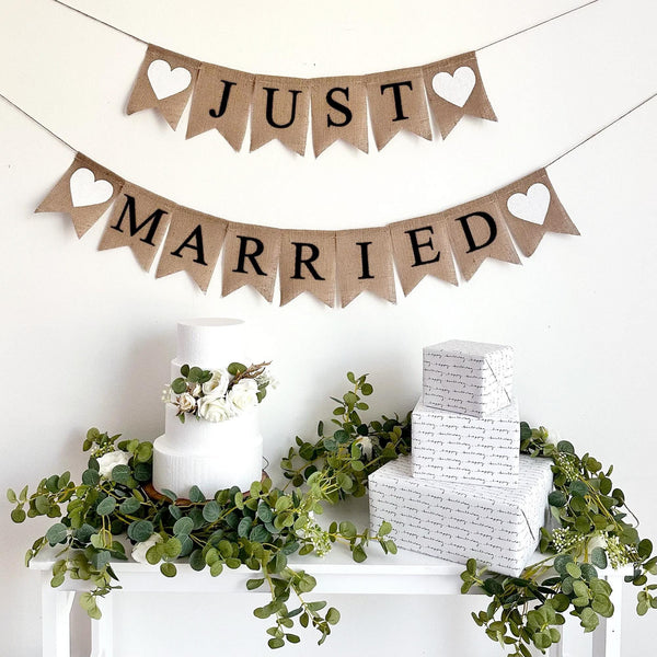 Wedding Decorations | Just Married Banner | Newly Wed Car Decorations | Rustic Wedding Decor |