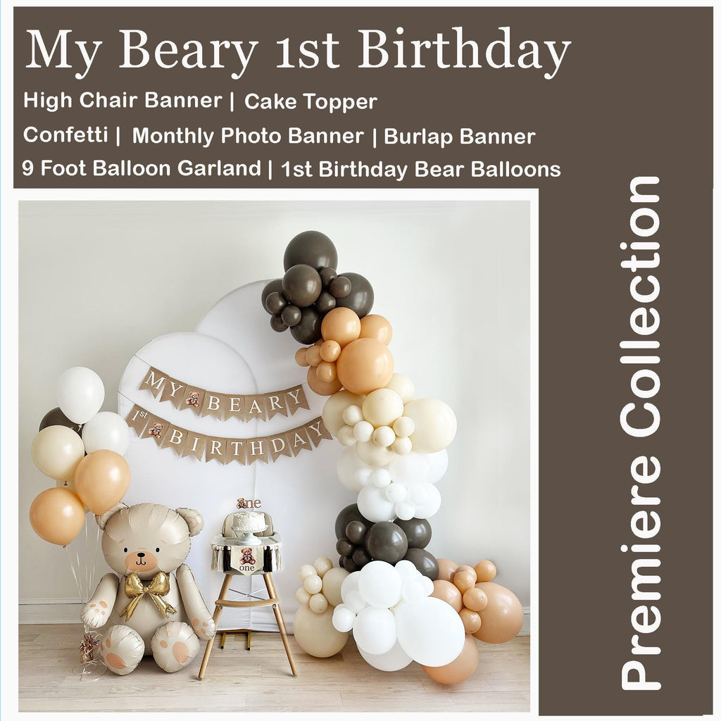 My Beary 1st Birthday Bundle | Teddy Bear Party Decorations | One Banner | First Birthday Party Decorations | Preppy Bear Balloon |