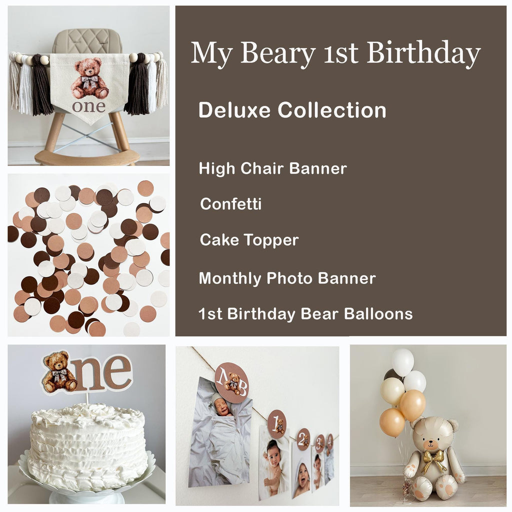 My Beary 1st Birthday Bundle | Teddy Bear Party Decorations | One Banner | First Birthday Party Decorations | Preppy Bear Balloon |