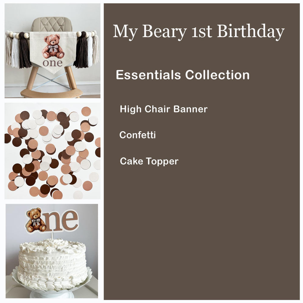 My Beary 1st Birthday Bundle | Teddy Bear Party Decorations | One Banner | First Birthday Party Decorations | Preppy Bear Balloon |
