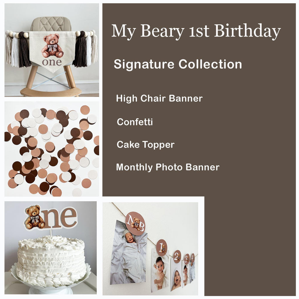 My Beary 1st Birthday Bundle | Teddy Bear Party Decorations | One Banner | First Birthday Party Decorations | Preppy Bear Balloon |
