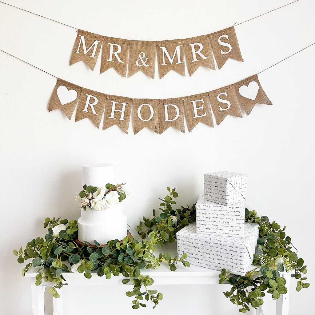 Custom Mr and Mrs Banner | Personalized Wedding Decorations | Rustic Wedding Sign | Burlap Banner