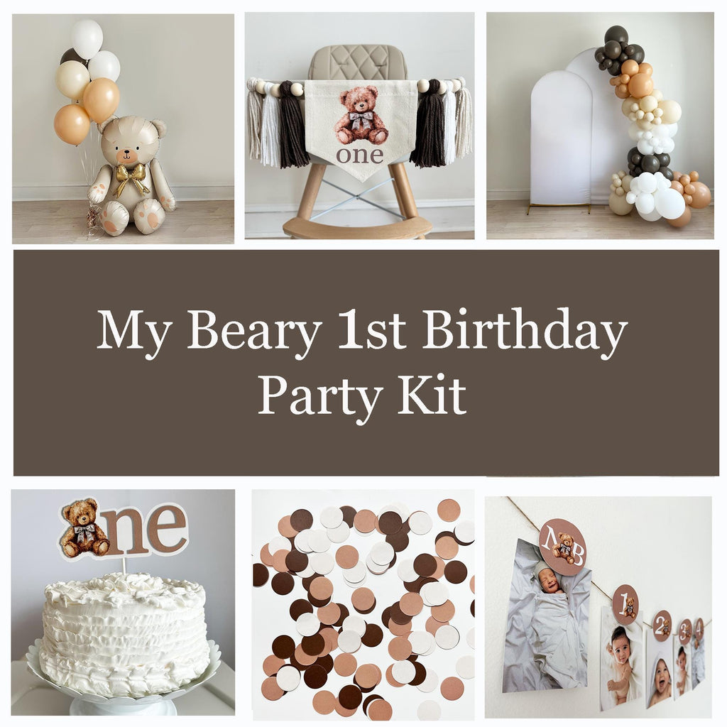 My Beary 1st Birthday Bundle | Teddy Bear Party Decorations | One Banner | First Birthday Party Decorations | Preppy Bear Balloon |