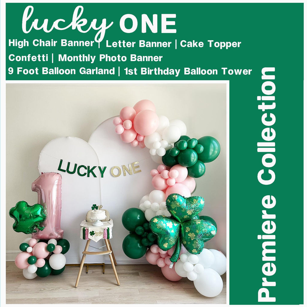 Lucky One First Birthday | Girls St Patrick's Day Party | Shamrock Clover Decorations | Green Pink and White Balloon Arch