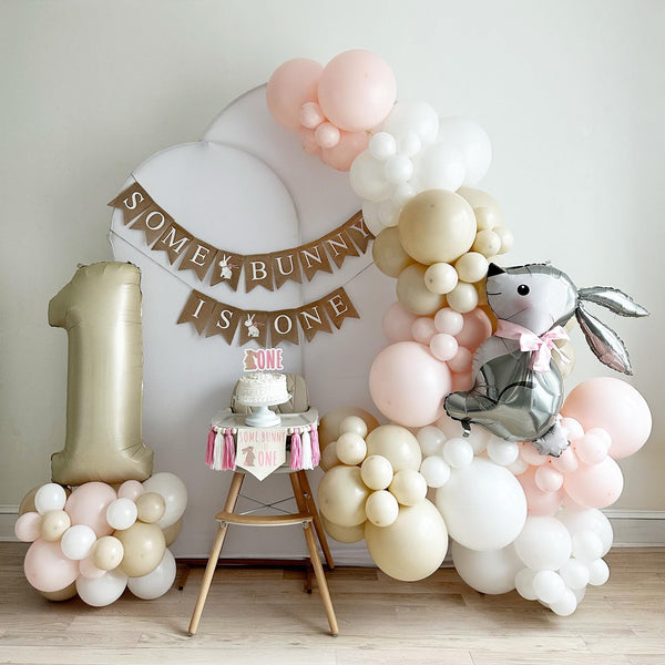 Some Bunny Is One First Birthday | Easter 1st Birthday Party Decorations | Spring First Birthday Tassel Sign | Pink Rabbit Cake Smash Decor