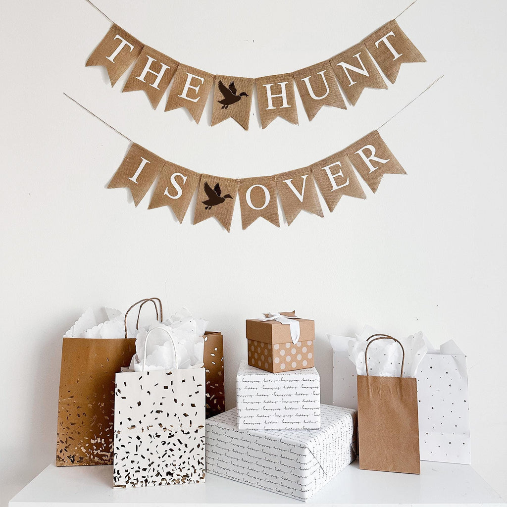 Hunting Themed Wedding Sign | The Hunt Is Over Banner | Bridal Shower Decoration | Rustic Engagement Party