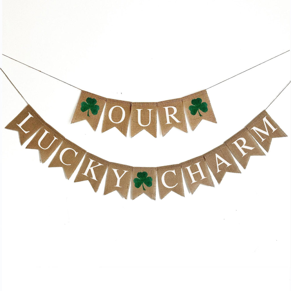 Lucky Charm Baby Shower Bundle | St Patricks Themed Baby Girl Shower Decorations | Pink & Green St. Paddy's Birth Announcement