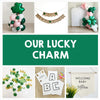 Lucky Charm Baby Shower Bundle | St Patricks Themed Baby Girl Shower Decorations | Pink & Green St. Paddy's Birth Announcement