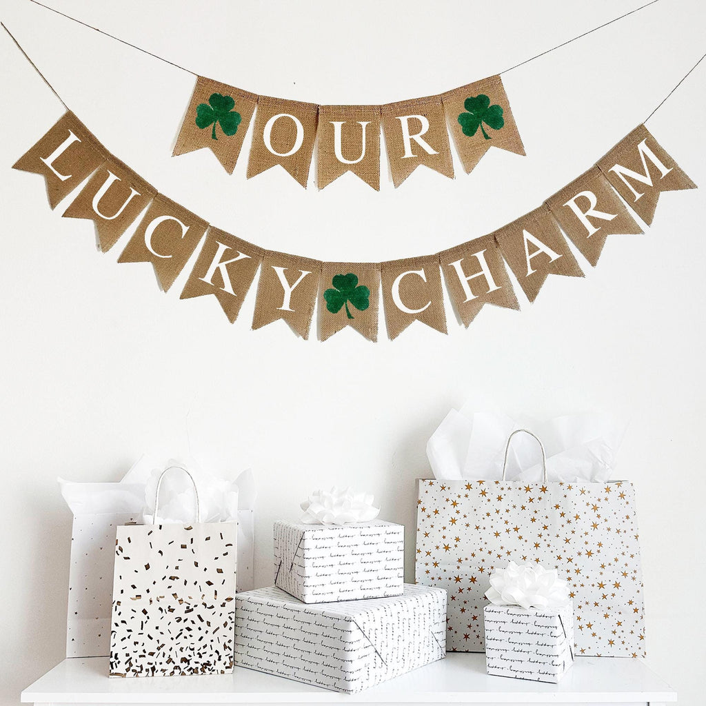Lucky Charm Baby Shower Banner | St. Patrick's Day Themed Shower Decor | Shamrock Gender Reveal Party