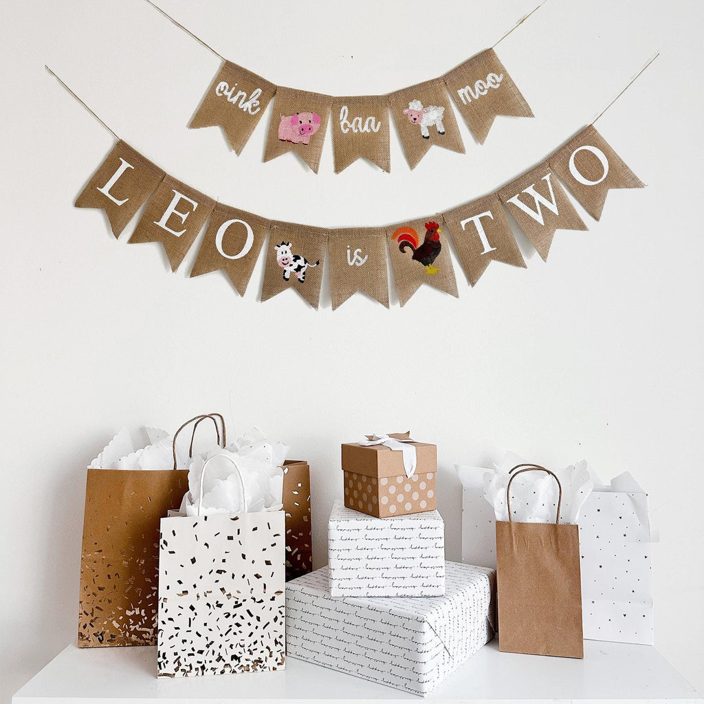 Oink Baa Moo Banner | 2nd Birthday Decorations | Personalized Farm Birthday Sign | 2 Years Old Birthday Party | Farm Birthday Decor