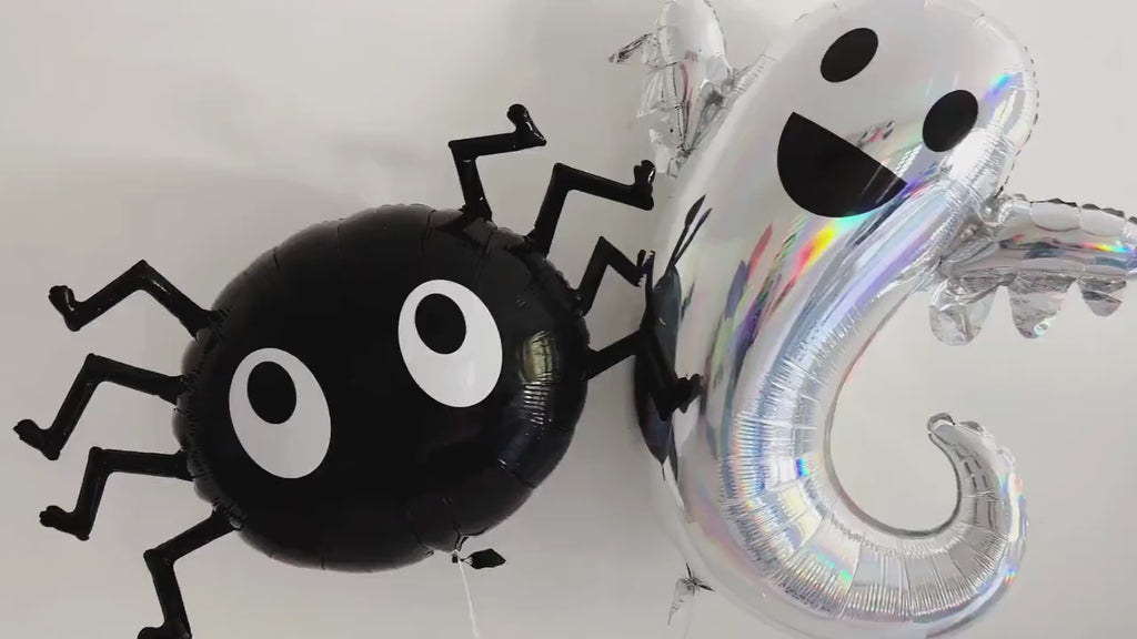 Holographic Ghost and Black Spider Balloon, Halloween Balloon Decor, Halloween Party Decor, Halloween Photo Prop, Ghost Foil Balloon
