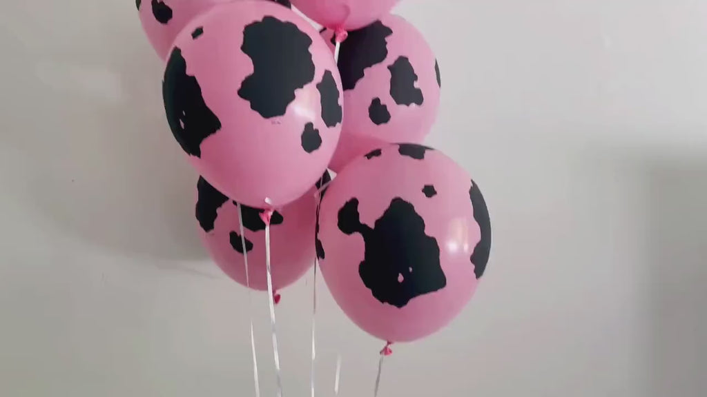 Pink Cow Spots Balloons Set of 6 | Farm Party Decor | Barnyard Party Props | Cow Party Decoration | Farm Birthday Party Decor