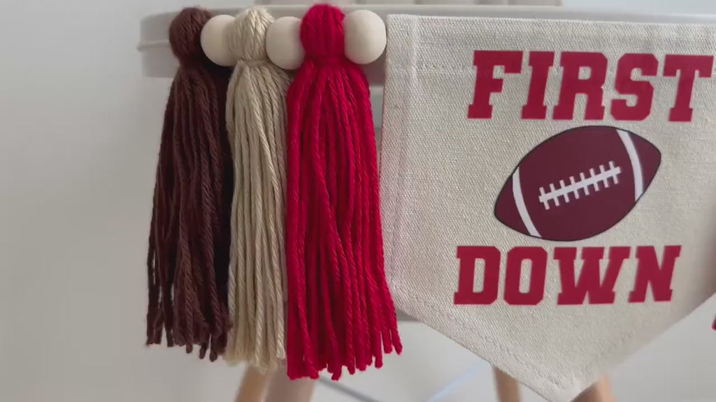 First Down 1st Birthday High Chair Banner, Sports First Birthday Party Tassel Banner, Football Decorations, Cake Smash Props, Highchair Sign