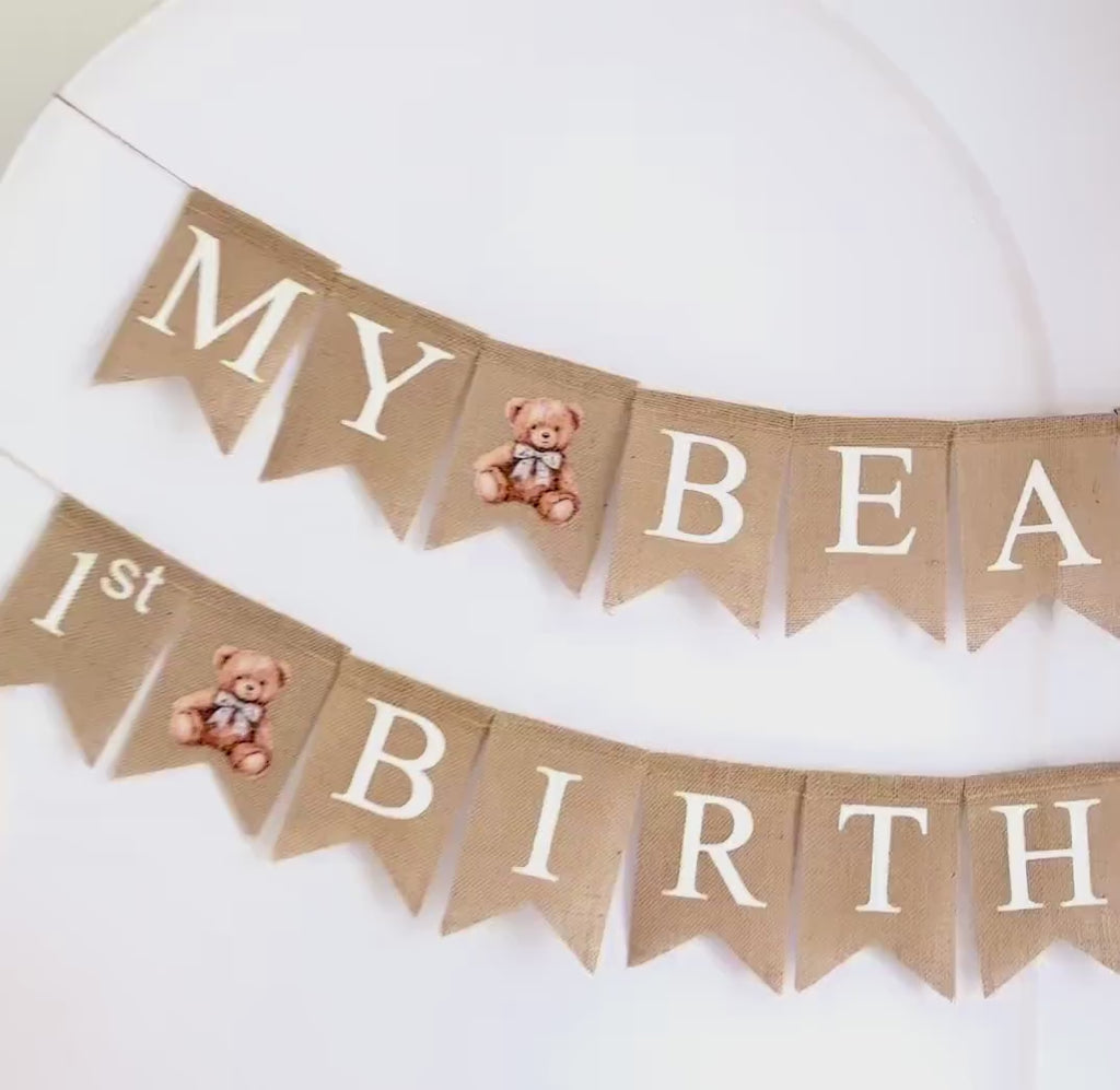 My Beary 1st Birthday Bundle | Teddy Bear Party Decorations | One Banner | First Birthday Party Decorations | Preppy Bear Balloon |