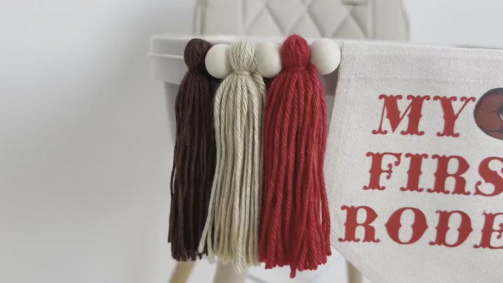 Western 1st Birthday Party Decorations | My First Rodeo Highchair Tassel Banner in Red