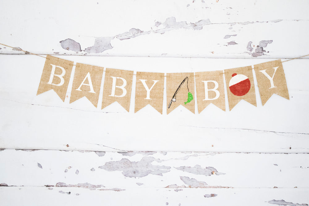 Baby Boy Fishing Banner for Gender Reveal or Baby Shower