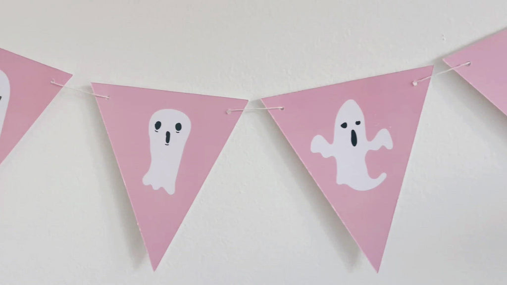 Pink Hanging Ghost Banner Set - 4 Pre-Assembled Halloween Decorations For Porch, Yard & Parties