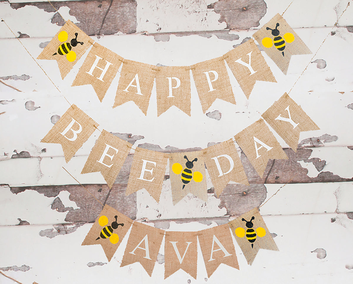 Happy Bee Day Personalized Banner | Bumblebee Birthday Party Decor ...