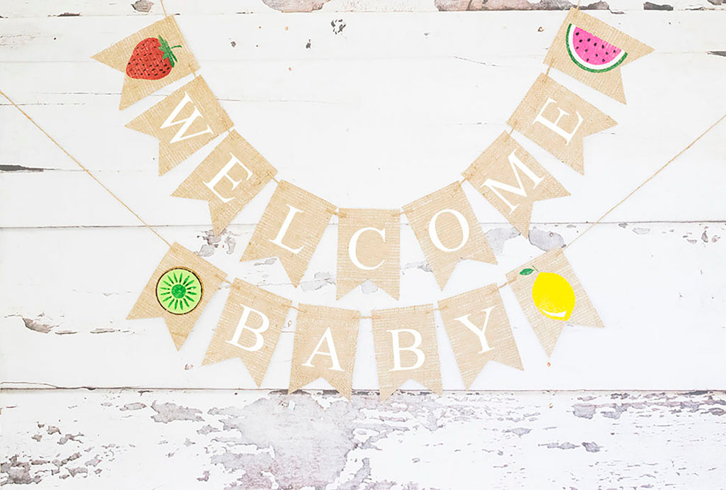 Baby Shower Decor, Welcome Baby Tutti Frutti Banner – Swanky Party Box
