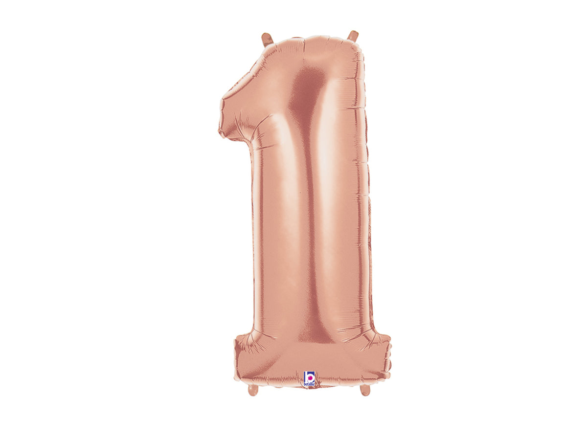 Large Rose Gold One Balloon, 40 inch Rose Gold Foil Number One Balloon ...