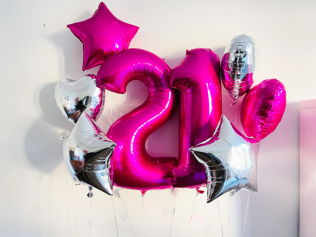 21st Birthday Balloon Bouquet  Hot Pink and Silver 21st Birthday Deco –  Swanky Party Box