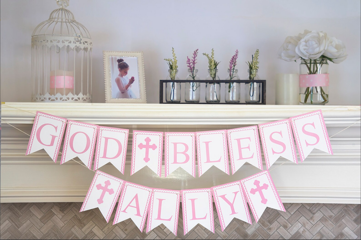 Personalized Baptism Card Stock Banner | Christening Banner, image size:1200x797