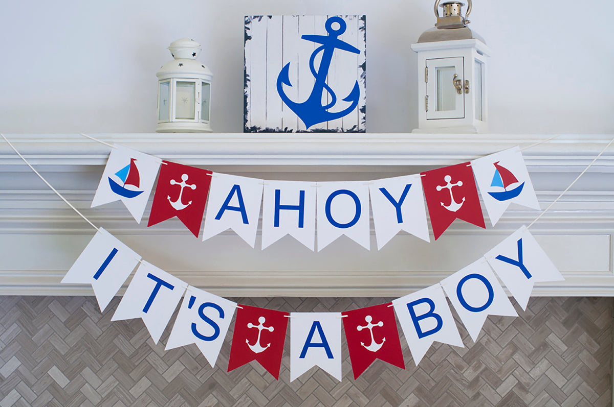 Ahoy It's A Boy Card Stock Banner | Nautical Baby Shower Decor – Swanky  Party Box, image size:1200x797