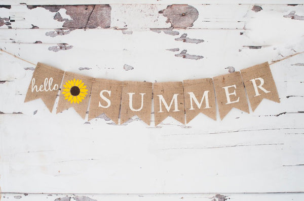 Hello Summer Banner, Summer Decor, Summer Burlap Banner, Summer Sign, B336