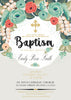 Baptism Invitation, Floral Baptism Invite, First Holy Communion Invite, Flowers Christening Religious Card, C023