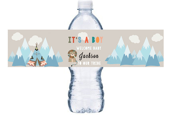 Tribal Baby Shower Water Bottle Labels, Tepee Bottle Wrap, Baby Shower Waterproof Adhesive Stickers, Tribe Theme Baby Shower, BL017