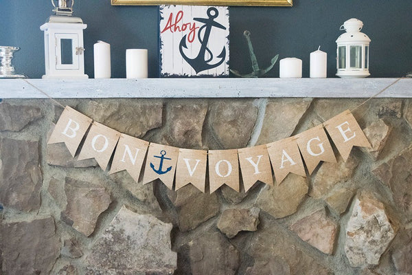Bon Voyage Banner, Nautical Going Away Party Decor, Nautical Bon Voyage Sign, Travel Party, Going Away Party, B462