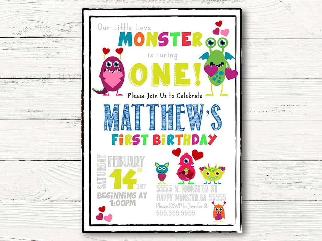 Digital First Birthday Invitations, Monster 1st Birthday Invitation, 1st Birthday Party Invitations, 1st Birthday Monster Invitation, C035