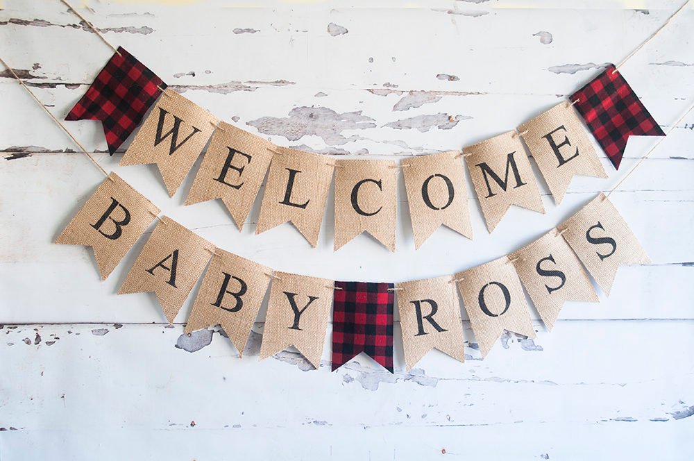Welcome Baby Decor, Lumberjack Baby Shower Banner, Buffalo Plaid Baby Shower Decoration, Personalized Lumberjack Baby Shower, B526