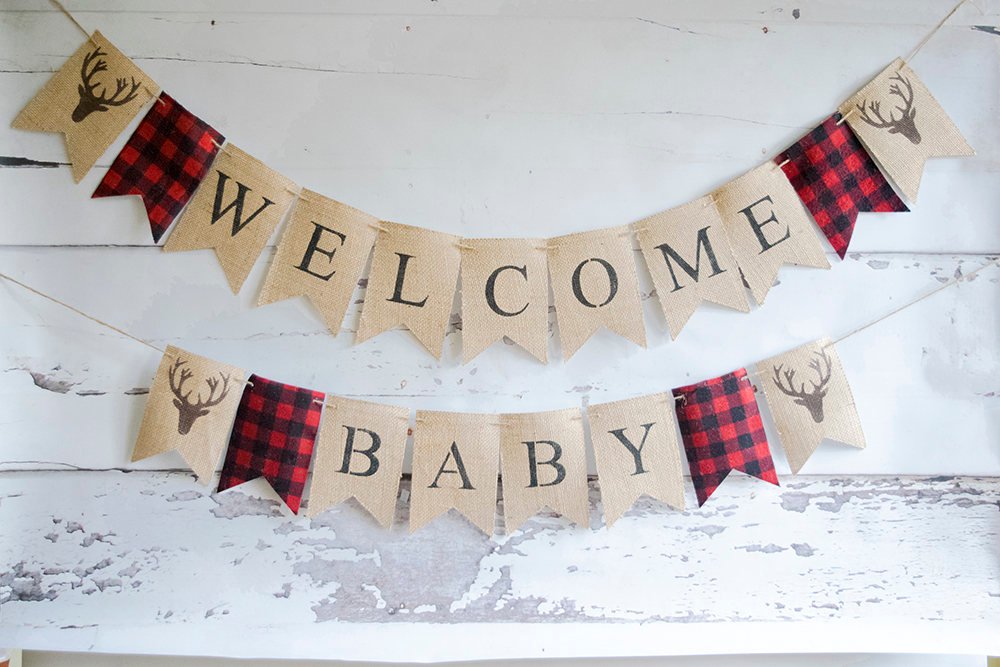 Lumberjack Baby Shower Decor, Welcome Baby Banner, Bufaloo Plaid Baby Shower Banner, B533