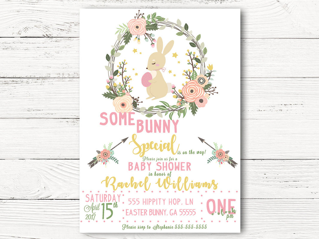 Digital Easter Baby Shower Invitation, Bunny Themed Baby Shower,  Spring Party Invites, Springtime Baby Announcement, C046