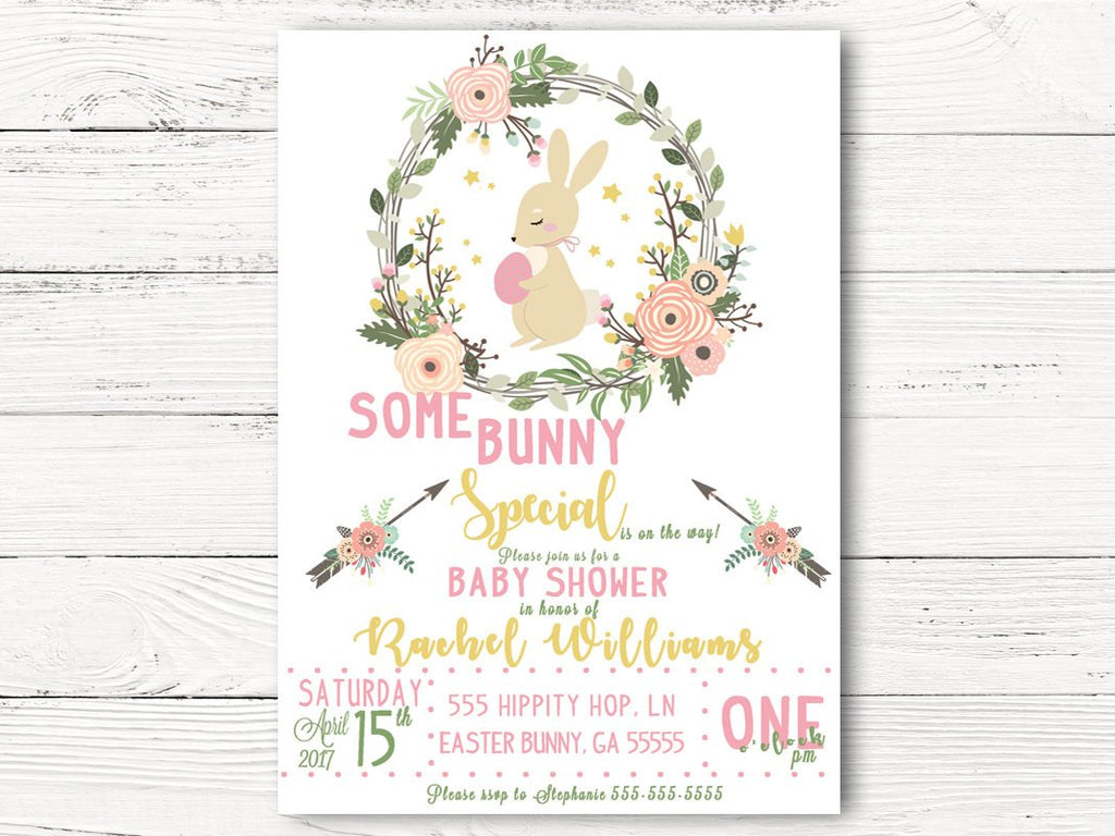 Easter Baby Shower Invitation, Bunny Themed Baby Shower,  Spring Party Invites, Springtime Baby Announcement, C046
