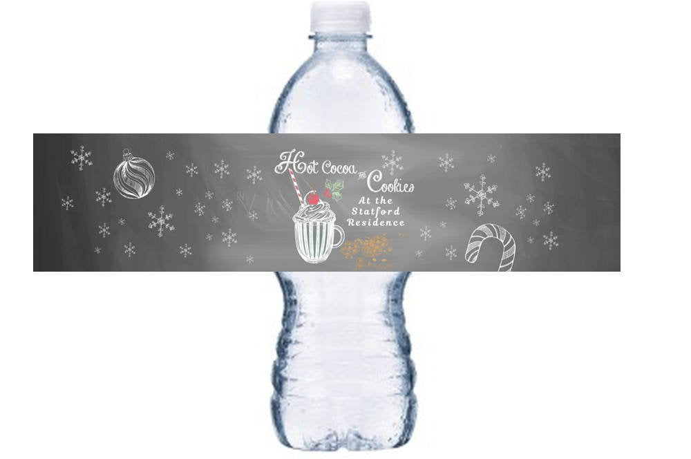 Hot Chocolate Party Water Bottle Labels, Waterproof Hot Cocoa Bottle Wraps, Winter Party Bottle Labels, Cocoa Party Bottle Stickers, BL020