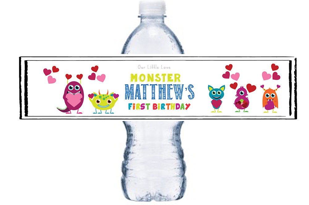 First Birthday, Waterproof Bottle Labels, Little Monster, Birthday Bottle Wrap, Boy, Valentine 1st Birthday Bottle Labels/Stickers, BL024