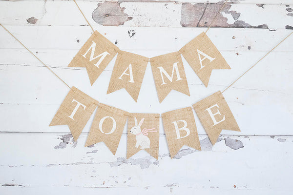 Easter Baby Shower Decor, Bunny Baby Shower Banner, Mama to Be Garland, Parents To Be, Mommy To Be, Burlap Banner, B610